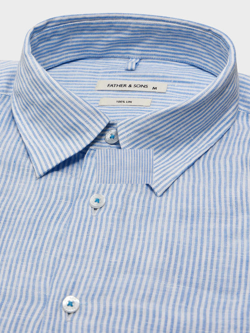 Chemise Slim en lin bleu ciel à rayures - 2 - Father & Sons   - 12 
