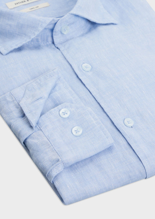 Chemise Slim en lin bleu ciel - Father & Sons   - 3 