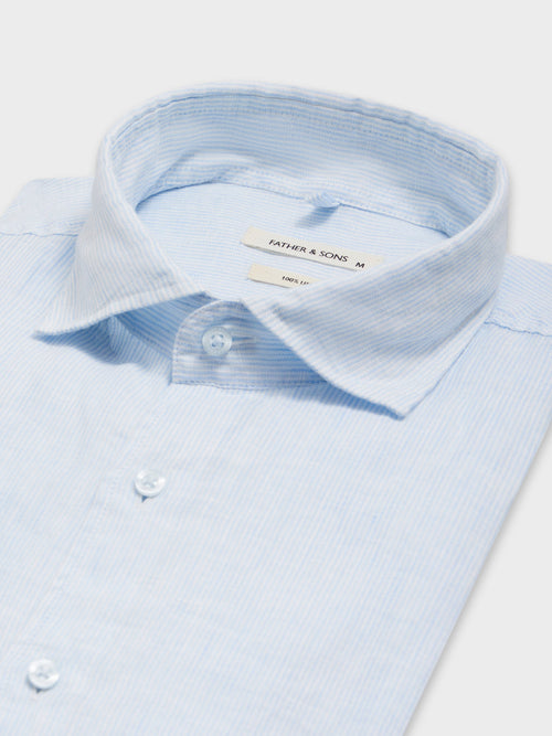 Chemise Slim en lin bleu ciel à rayures - 2 - Father & Sons   - 1 