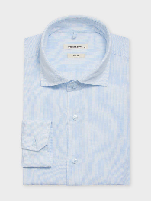 Chemise Slim en lin bleu ciel à rayures - 1 - Father & Sons   - 1 