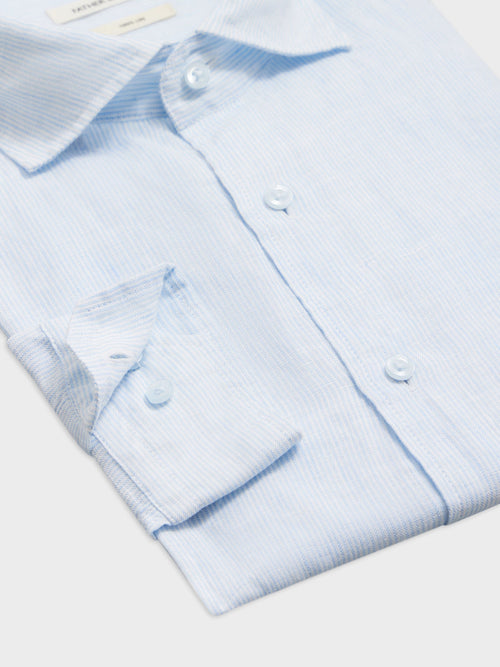 Chemise Slim en lin bleu ciel à rayures - Father & Sons   - 3 