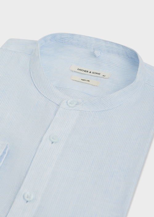 Chemise Slim en lin bleu ciel à rayures à col officier - 2 - Father & Sons   - 20 