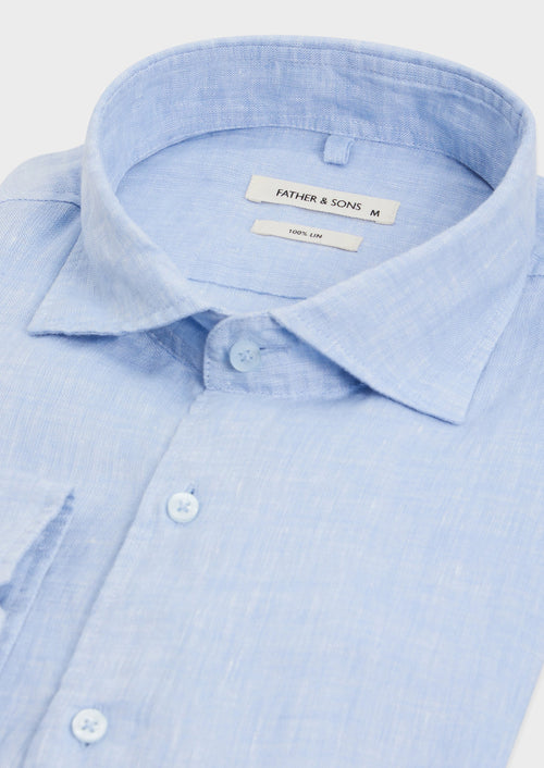 Chemise slim en lin bleu ciel - 2 - Father & Sons   - 15 