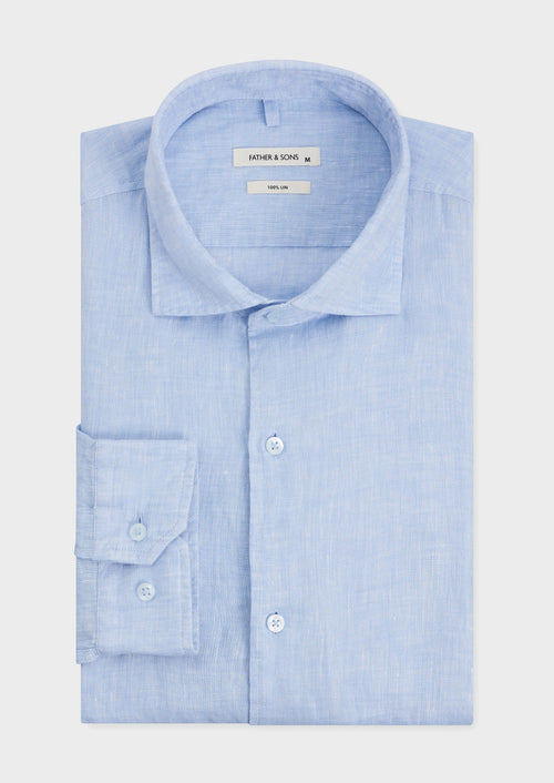 Chemise slim en lin bleu ciel - 1 - Father & Sons   - 15 