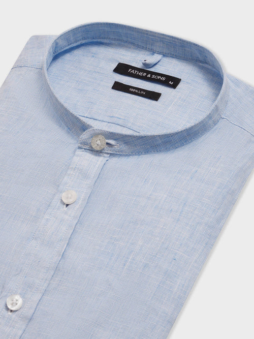 Chemise slim en lin bleu ciel à col officier - 2 - Father & Sons   - 15 
