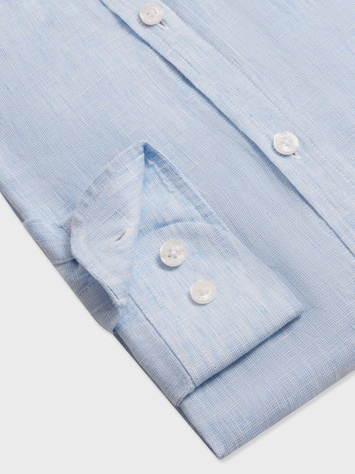 Chemise slim en lin bleu ciel à col officier - Father & Sons   - 3 