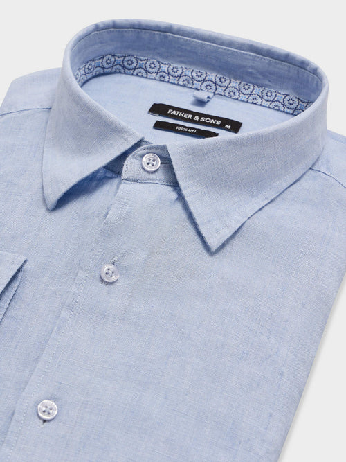 Chemise slim en lin bleu ciel - 2 - Father & Sons   - 19 