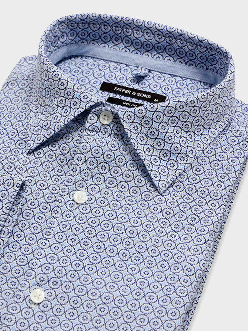 Chemise slim en lin à motif bleu ciel - 2 - Father & Sons   - 16 