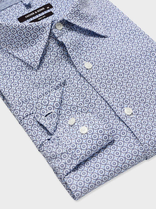 Chemise slim en lin à motif bleu ciel - Father & Sons   - 3 
