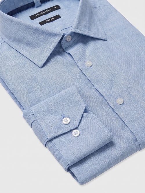 Chemise slim en lin bleu ciel - Father & Sons   - 2 