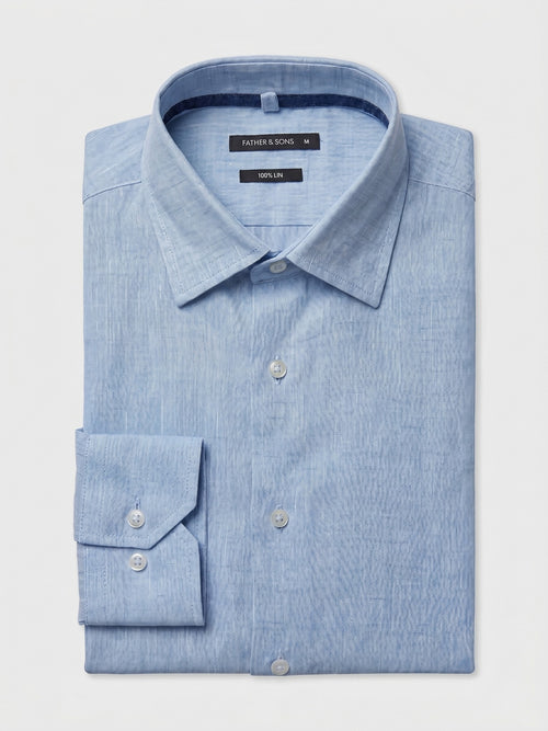 Chemise slim en lin bleu ciel - Father & Sons   - 1 