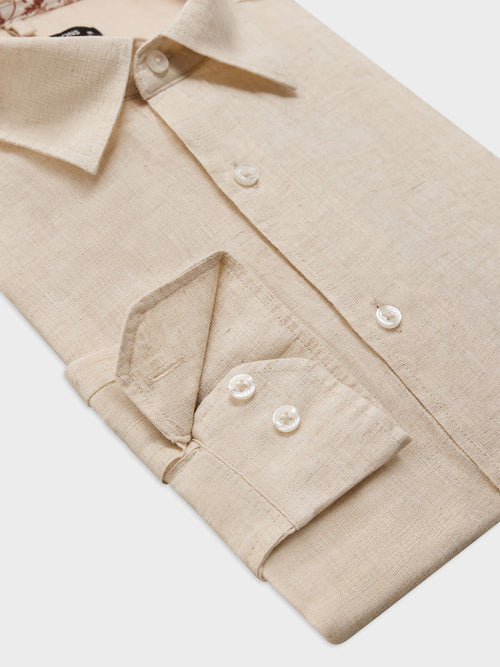 Chemise slim en lin beige clair - Father & Sons   - 3 