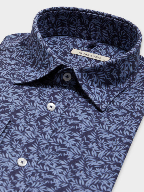 Chemise Slim en lin et coton bleu indigo à motif - 2 - Father & Sons   - 11 