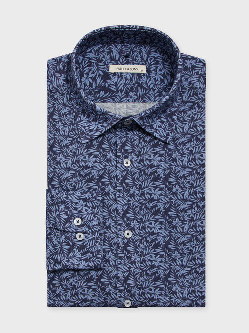 Chemise Slim en lin et coton bleu indigo à motif - 1 - Father & Sons   - 11 