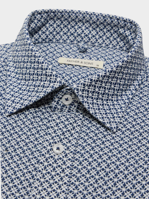 Chemise Slim en lin et coton à motif bleu indigo - 2 - Father & Sons   - 9 