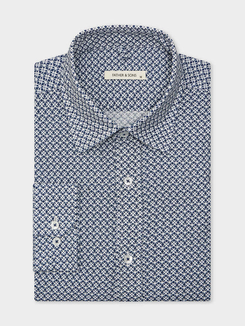 Chemise Slim en lin et coton à motif bleu indigo - 1 - Father & Sons   - 9 