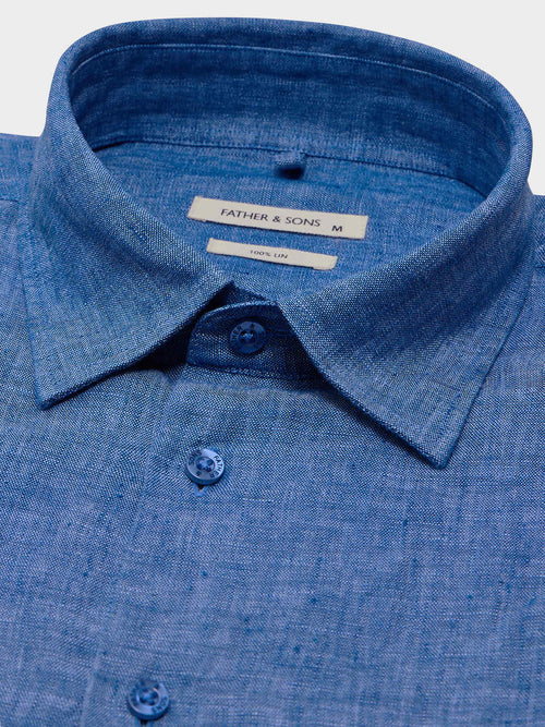Chemise Slim en lin bleu indigo - 2 - Father & Sons   - 8 