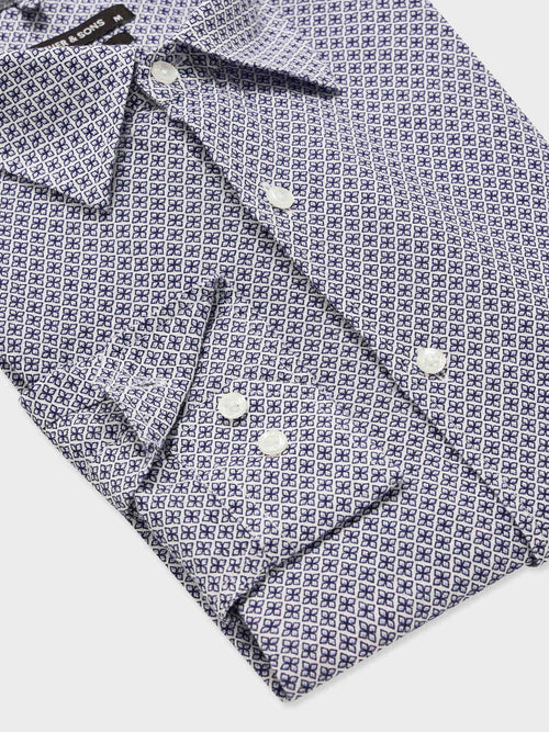 Chemise slim en lin à motif bleu indigo - Father & Sons   - 3 