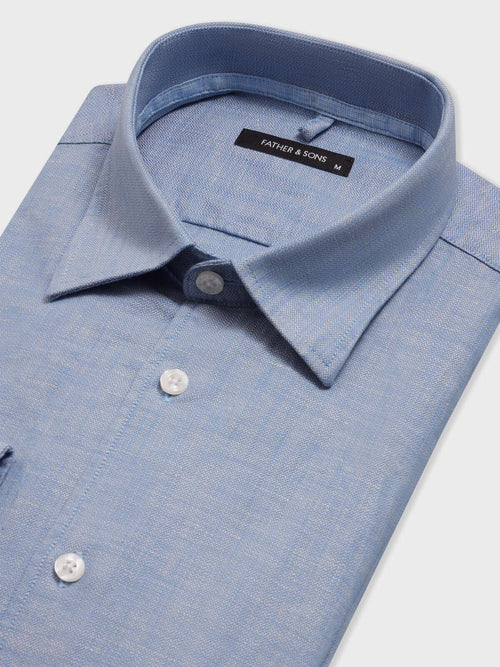 Chemise slim en lin et coton bleu jeans - 2 - Father & Sons   - 19 