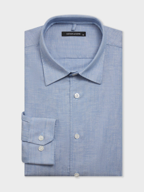 Chemise slim en lin et coton bleu jeans - 1 - Father & Sons   - 19 