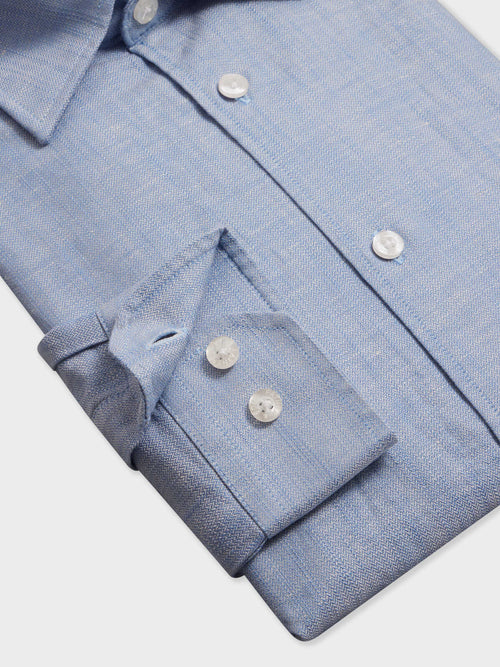 Chemise slim en lin et coton bleu jeans - Father & Sons   - 3 