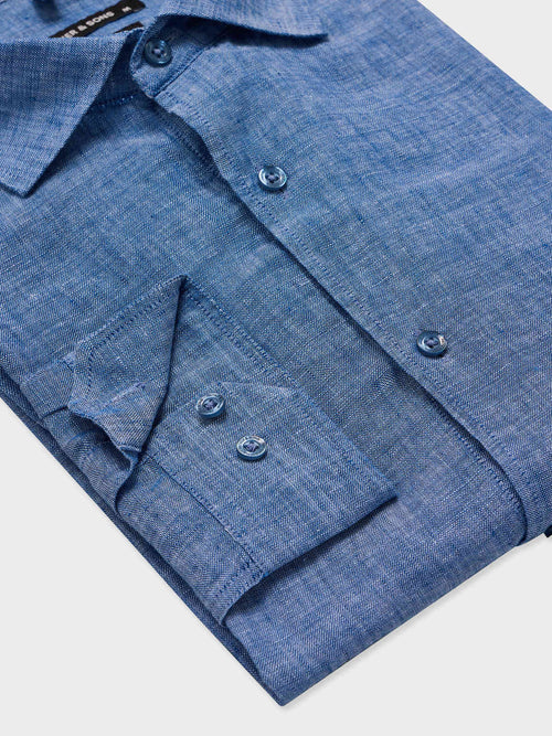 Chemise slim en lin bleu jeans - Father & Sons   - 3 
