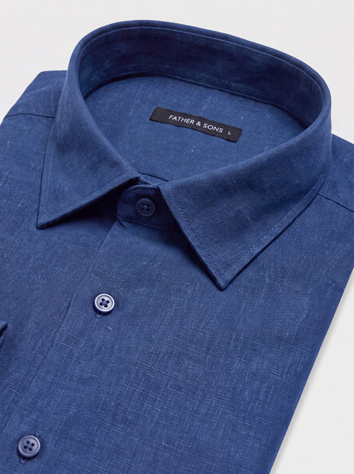 Chemise slim en lin et coton bleu jeans - Father & Sons   - 2 