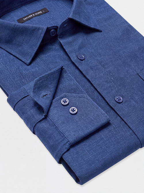 Chemise slim en lin et coton bleu jeans - Father & Sons   - 3 