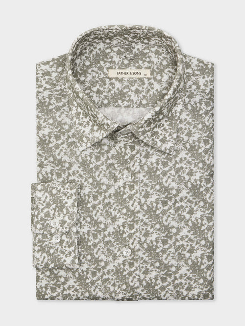 Chemise Slim en lin et coton à motif kaki - 1 - Father & Sons   - 14 