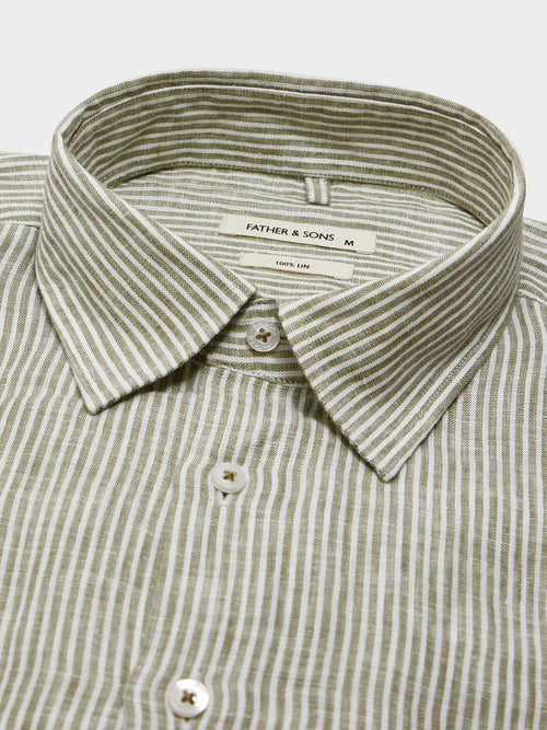 Chemise Slim en lin kaki à rayures - 2 - Father & Sons   - 14 