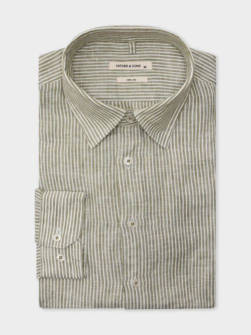 Chemise Slim en lin kaki à rayures - Father & Sons   -  