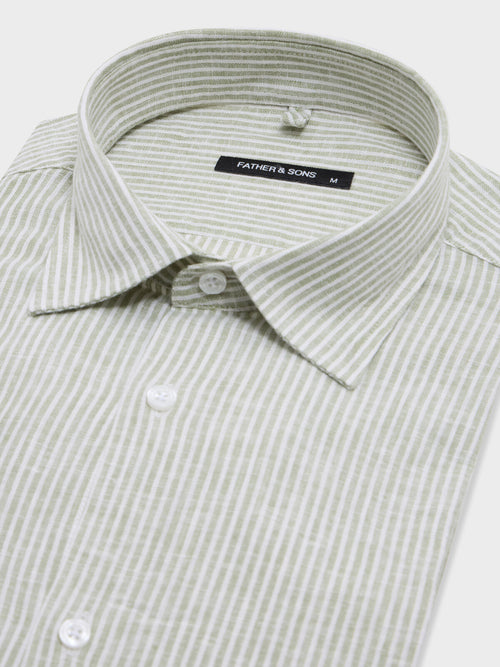 Chemise slim en lin kaki à rayures - 2 - Father & Sons   - 11 