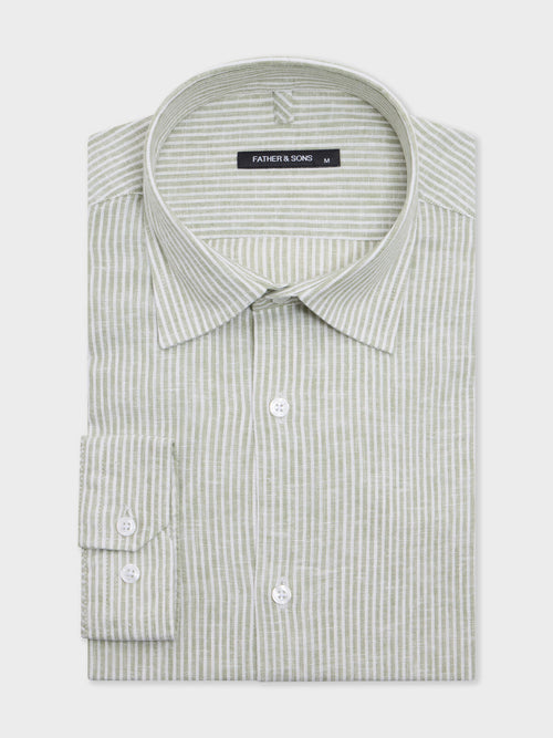 Chemise slim en lin kaki à rayures - 1 - Father & Sons   - 11 