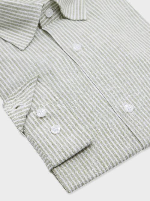 Chemise slim en lin kaki à rayures - Father & Sons   - 3 