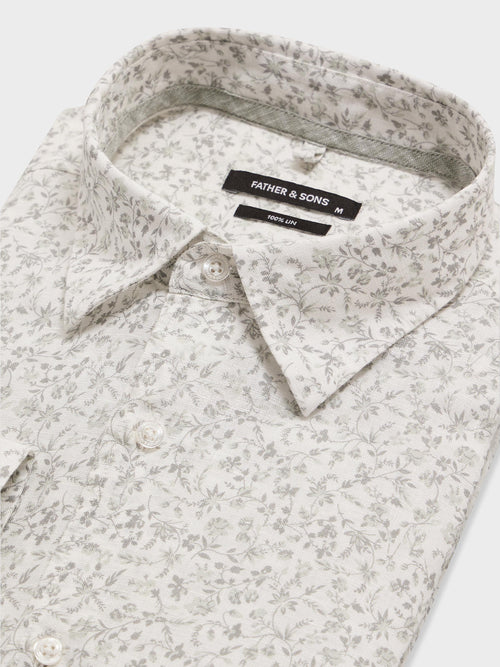 Chemise slim en lin à motif fleuri kaki - 2 - Father & Sons   - 12 