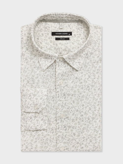 Chemise slim en lin à motif fleuri kaki - 1 - Father & Sons   - 12 