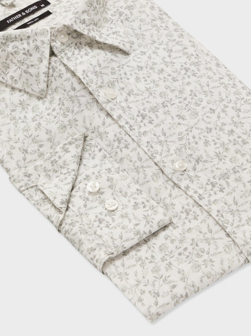 Chemise slim en lin à motif fleuri kaki - Father & Sons   - 3 