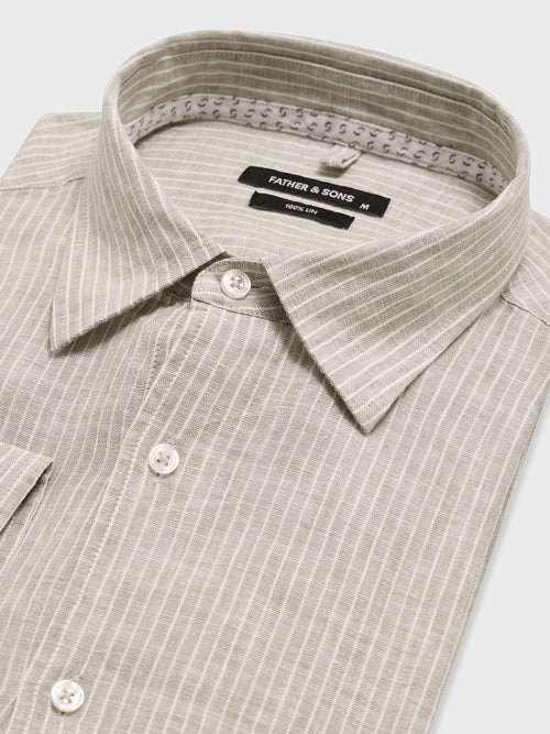 Chemise slim en lin kaki à rayures - 2 - Father & Sons   - 17 