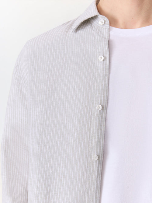 Chemise slim en lin kaki à rayures - Father & Sons   - 6 