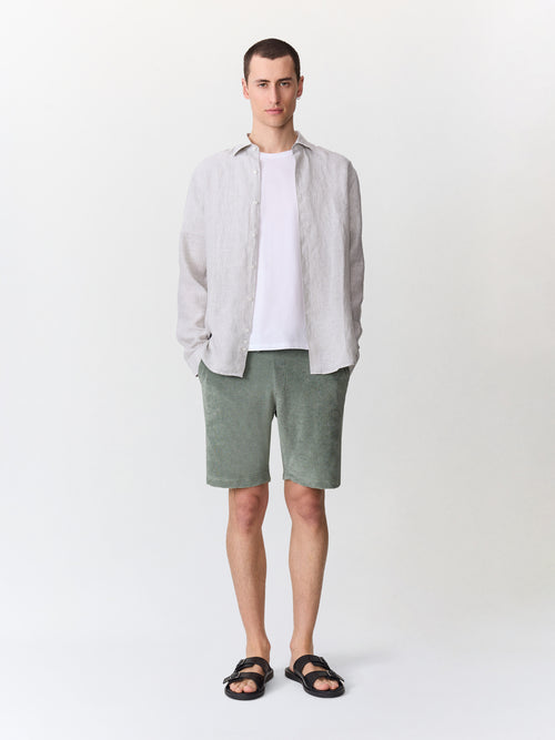 Chemise slim en lin kaki à rayures - Father & Sons   - 5 