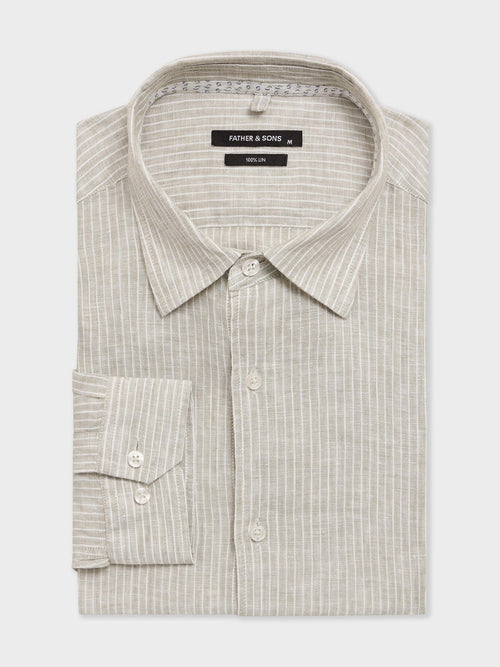Chemise slim en lin kaki à rayures - 1 - Father & Sons   - 17 