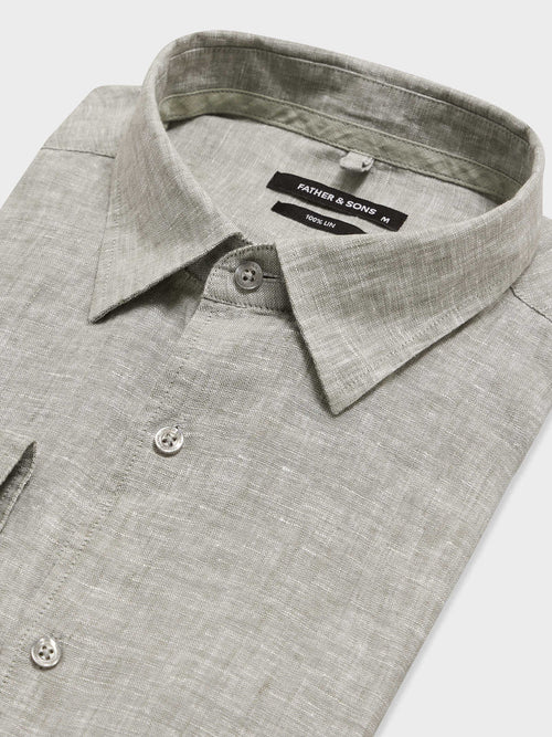 Chemise slim en lin kaki - 2 - Father & Sons   - 18 