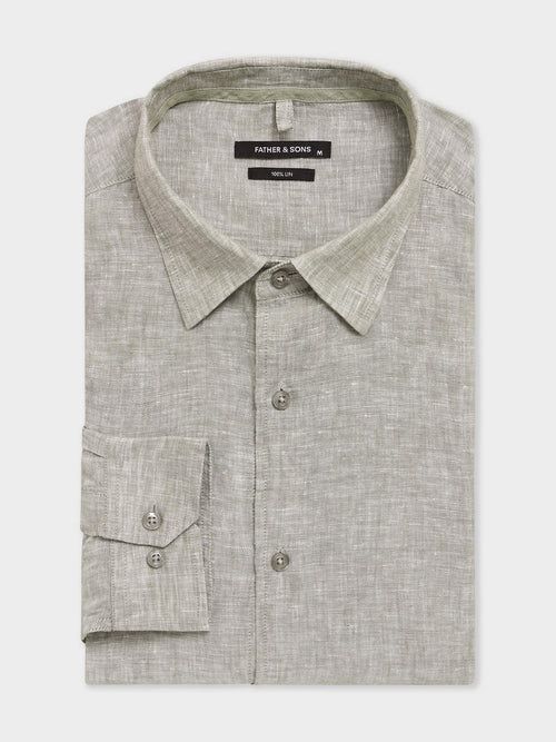 Chemise slim en lin kaki - 1 - Father & Sons   - 18 