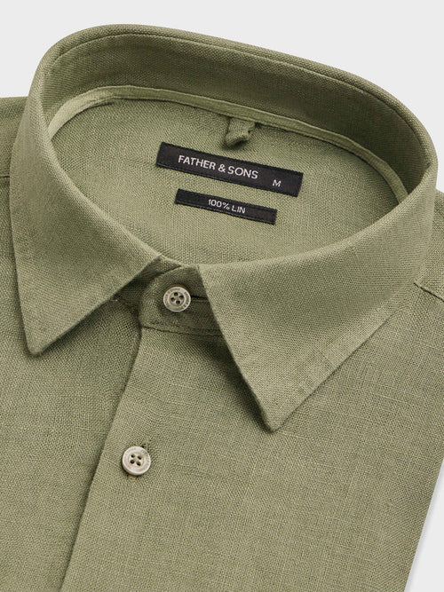 Chemise semi-regular en lin kaki - Father & Sons   - 2 