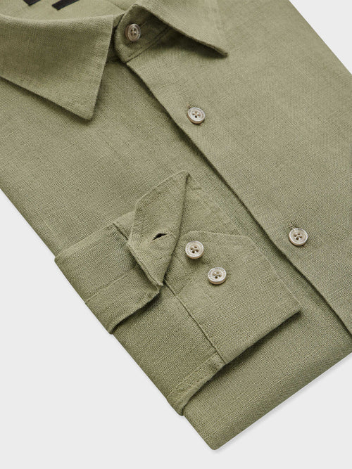 Chemise semi-regular en lin kaki - Father & Sons   - 3 