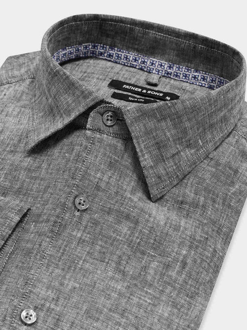 Chemise slim en lin bleu marine - 2 - Father & Sons   - 11 