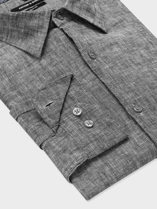 Chemise slim en lin bleu marine - Father & Sons   - 3 