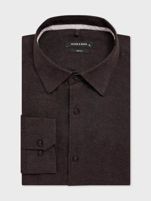 Chemise slim en lin marron foncé - 1 - Father & Sons   - 1 