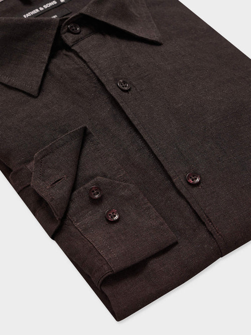 Chemise slim en lin marron foncé - Father & Sons   - 3 