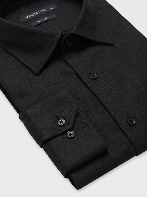Chemise slim en lin noir - Father & Sons   - 2 